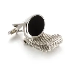 Elliptical Silver Faux Agate Stone Chain-link cufflinks