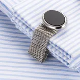 Elliptical Silver Faux Agate Stone Chain-link cufflinks