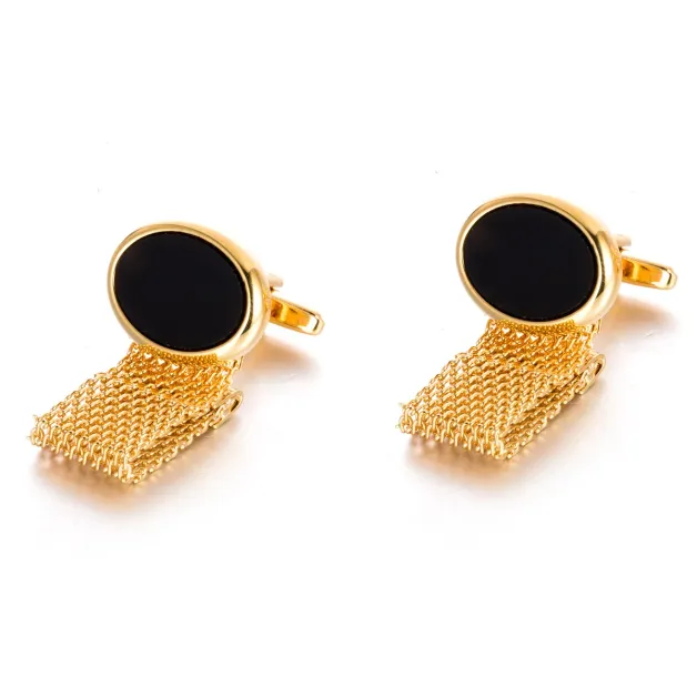 Oval Faux Agate Stones Gold Chain-Link Cufflinks