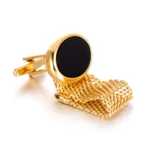 Oval Faux Agate Stones Gold Chain-Link Cufflinks