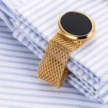 Oval Faux Agate Stones Gold Chain-Link Cufflinks
