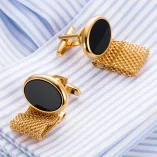 Oval Faux Agate Stones Gold Chain-Link Cufflinks