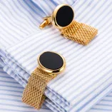 Oval Faux Agate Stones Gold Chain-Link Cufflinks