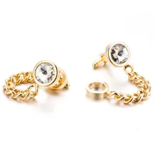 Round Crystal Gold-Plated Chain-Link Cufflinks