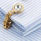 Round Crystal Gold-Plated Chain-Link Cufflinks