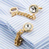 Round Crystal Gold-Plated Chain-Link Cufflinks