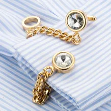 Round Crystal Gold-Plated Chain-Link Cufflinks