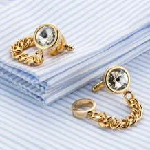 Round Crystal Gold-Plated Chain-Link Cufflinks