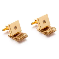 French Style White Crystal Gold Chain-Link Cufflinks