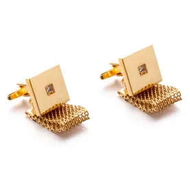 French Style White Crystal Gold Chain-Link Cufflinks