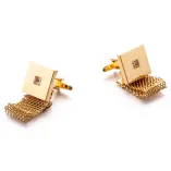 French Style White Crystal Gold Chain-Link Cufflinks