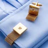 French Style White Crystal Gold Chain-Link Cufflinks