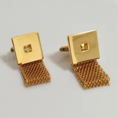 French Style White Crystal Gold Chain-Link Cufflinks