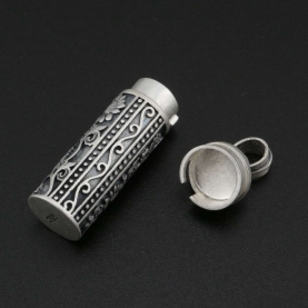 10x30MM Solid 925 Sterling Silver Wish Vial Pendant Prayer Box Antiqued Silver
