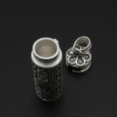 10x30MM Solid 925 Sterling Silver Wish Vial Pendant Prayer Box Antiqued Silver