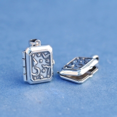 19x26mm Rectangular Photo Locket - Solid 925 Sterling Silver Memorial Pendant