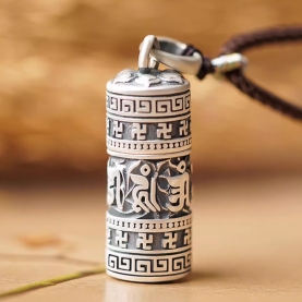 8x23MM Om Mani Padme Hum Solid 925 Sterling Silver Wish Bottle Necklace