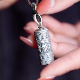 8x23MM Om Mani Padme Hum Solid 925 Sterling Silver Wish Bottle Necklace