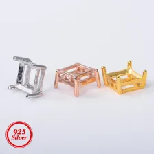 4 Prong Setting 6mm Square Pendant Empty Mounting S925 Sterling Silver