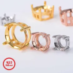 4 Prong Setting 5 6 7 8 9 10mm Round Pendant Empty Mounting S925 Sterling Silver