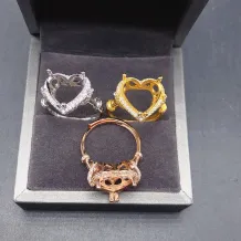 12/13mm Heart Diamond Inlay Ring Blank Rose Gold Plated Solid 925 Sterling Silver