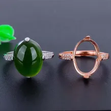 18K Gold-Plated 4-Prong Ring Setting for 10x14mm Oval Jade/Gemstones (S925, Unset)