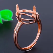 18K Gold-Plated 4-Prong Ring Setting for 10x14mm Oval Jade/Gemstones (S925, Unset)