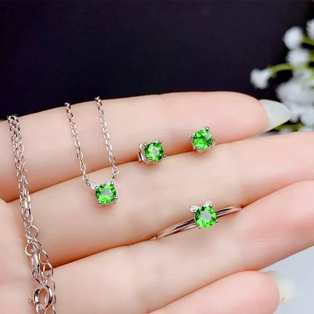 18K Gold-Plated Cat-Themed Jewelry Set For 4mm Round Gemstones 925 Silver Ring & Pendant Unset