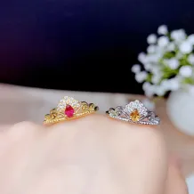 18K Gold-Plated Crown Ring Setting For 3x4mm Pear-Shaped Colored Gemstones 925 Silver