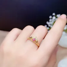 18K Gold-Plated Crown Ring Setting For 3x4mm Pear-Shaped Colored Gemstones 925 Silver