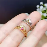 18K Gold-Plated Crown Ring Setting For 3x4mm Pear-Shaped Colored Gemstones 925 Silver