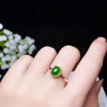 18K Gold-Plated Crown Ring Setting for 6x8mm Oval Jade/Gemstones S925