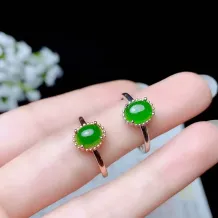 18K Gold-Plated Crown Ring Setting for 6x8mm Oval Jade/Gemstones S925