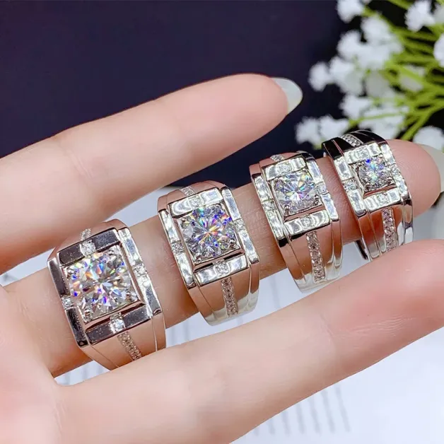 18K Gold-Plated Men's Ring Settings For 6.5mm (1ct), 8mm (2ct), 9mm (3ct) & 11mm (5ct) Round Moissanite 925 Silver