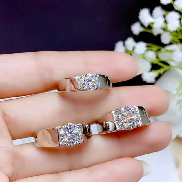 18K Gold-Plated Men's Ring Settings For 6.5mm (1ct), 8mm (2ct) & 9mm (3ct) Round Moissanite 925 Silver