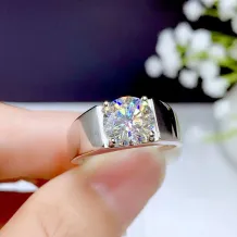 18K Gold-Plated Men's Ring Settings For 6.5mm (1ct), 8mm (2ct) &amp; 9mm (3ct) Round Moissanite 925 Silver