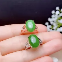 18K Gold-Plated Ring Setting For 10x14mm Oval Jade Cabochon 925 Silver