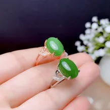 18K Gold-Plated Ring Setting For 10x14mm Oval Jade Cabochon 925 Silver