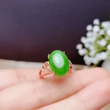 18K Gold-Plated Ring Setting For 10x14mm Oval Jade Cabochon 925 Silver