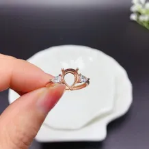 18K Gold Plated S925 Sterling Silver Ring Setting 7x9mm Pear-Shaped Topaz/Crystal Mount