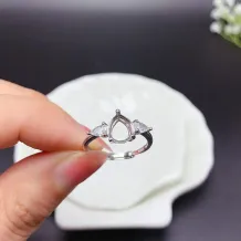 18K Gold Plated S925 Sterling Silver Ring Setting 7x9mm Pear-Shaped Topaz/Crystal Mount