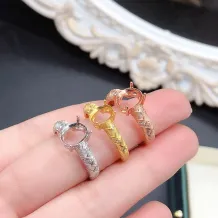 18K Gold Plated S925 Sterling Silver Ring Settings for Oval 6x8/7x9/8x10mm Jadeite Mounts