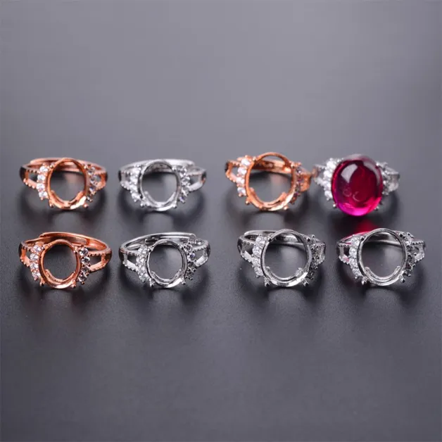 18K Gold Plated S925 Sterling Silver Ring Settings - Oval 9x11/10x12/11x13/12x14mm Jadeite