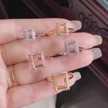 18K Gold Plated S925 Sterling Silver Ring Settings - Square 3*5/4*6/5*7/6*8/7*9/8*10mm Gemstone Mounts