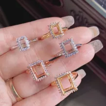 18K Gold Plated S925 Sterling Silver Ring Settings - Square 3*5/4*6/5*7/6*8/7*9/8*10mm Gemstone Mounts