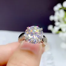 18K Gold-Plated Wide Band 4-Prong Ring Setting For 0.5 1 2 3 5ct Round Moissanite 925 Silver Unset