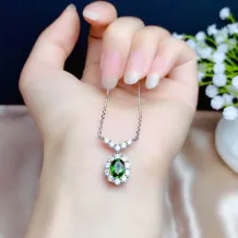 18K Two-Tone Gold-Plated Jewelry Set For 5x7mm Oval Colored Gemstones 925 Silver Ring &amp; Pendant