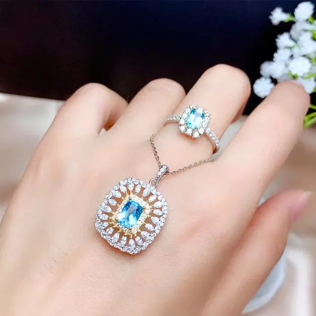 18K Two-Tone Gold-Plated Marquise Ring & Pendant Setting For 4x6/5x7mm Square Gemstones 925 Silver