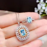 18K Two-Tone Gold-Plated Marquise Ring & Pendant Setting For 4x6/5x7mm Square Gemstones 925 Silver