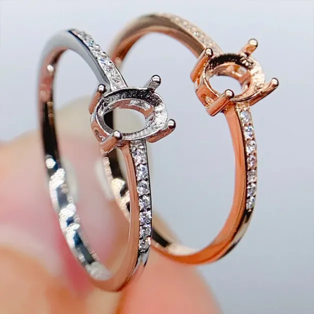 4*6mm Oval Prong Bezel 925 Silver Plated Gold Ring Setting For Gemstone